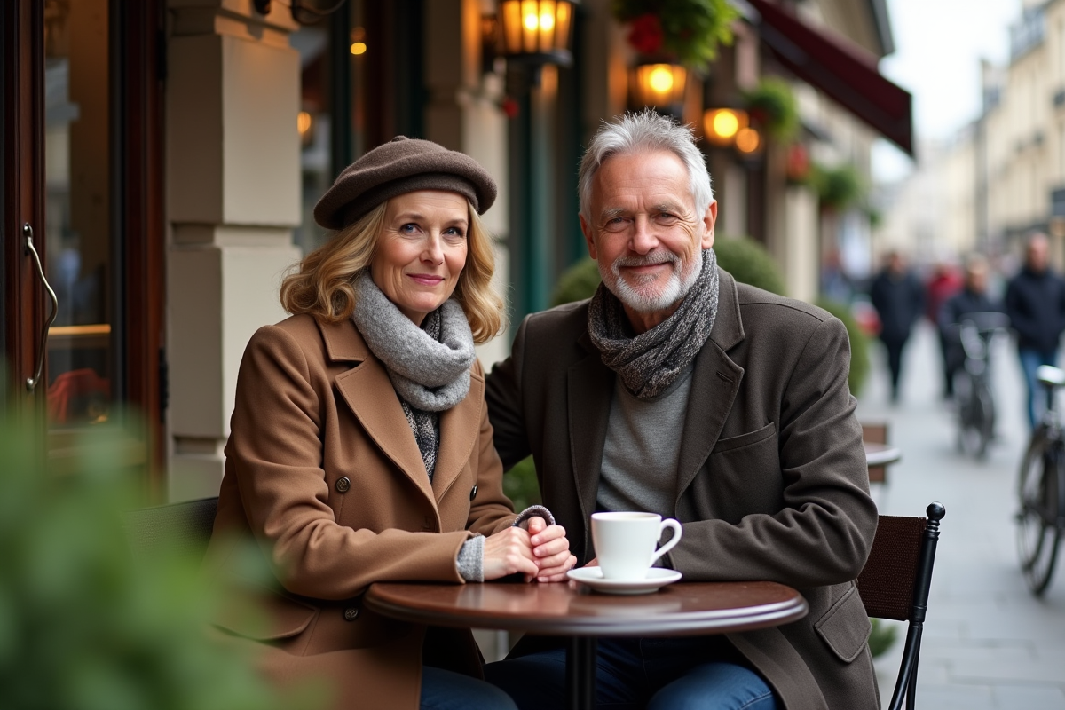 Couple assis au café à Montmartre à Paris