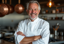 Cuisinier renommé : qui est le plus grand chef étoilé du monde ? Chef masculin souriant dans une cuisine étoilée