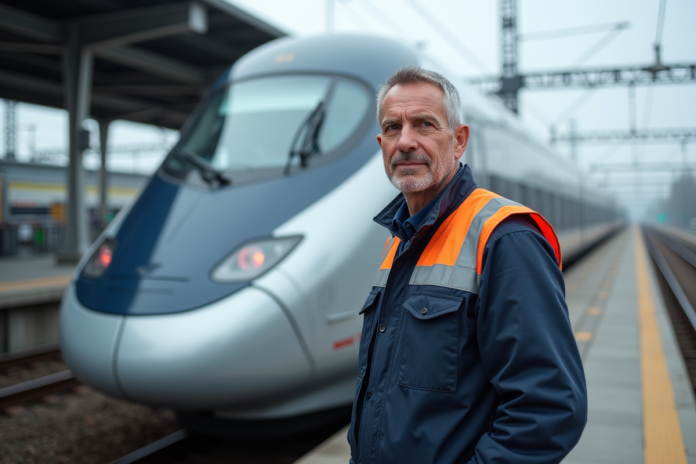 conducteur-train-tgv Conducteur de train TGV en uniforme sur quai