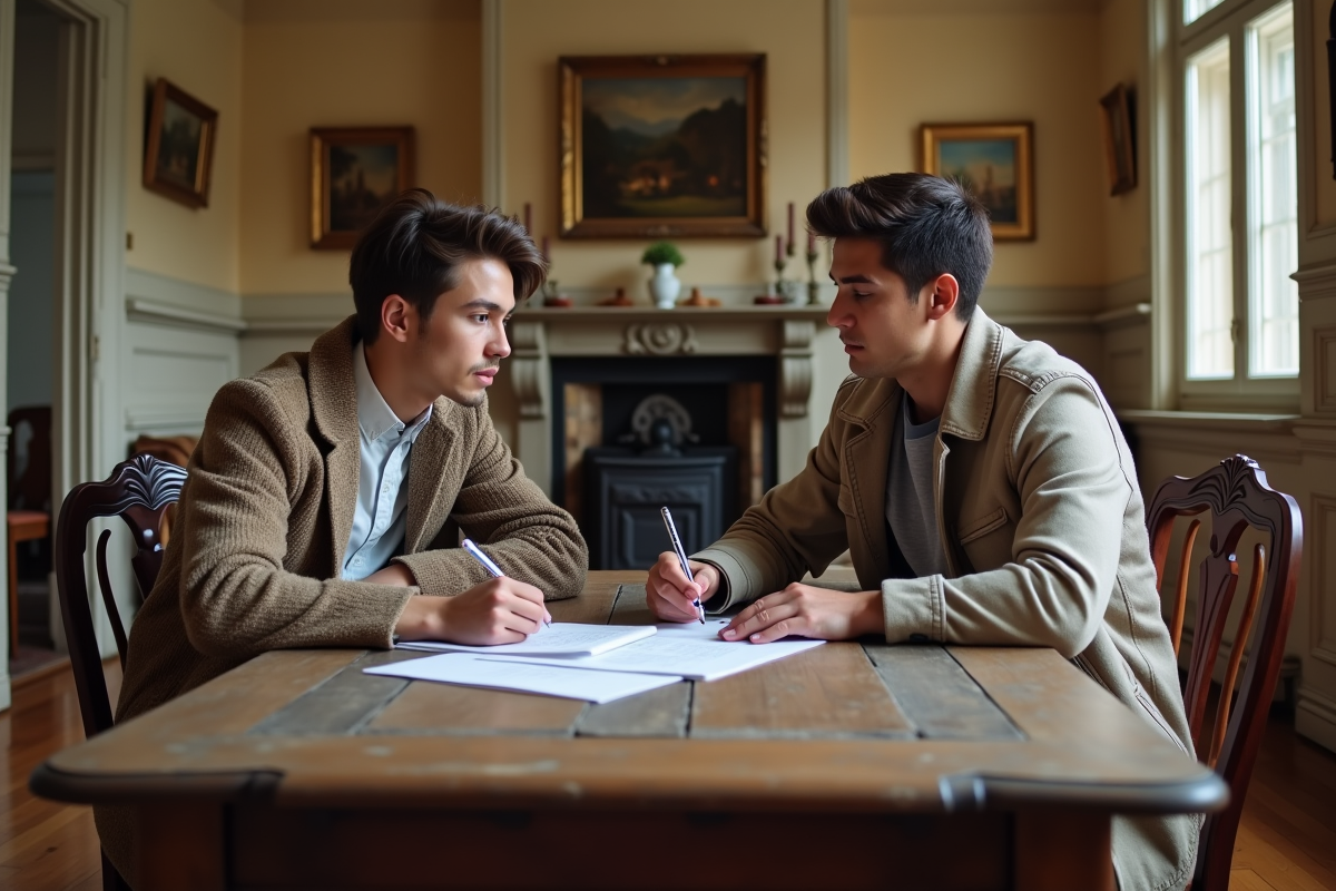 Jeune couple examinant des documents de valuation immobiliere