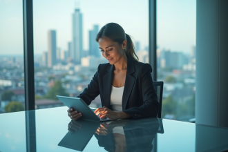 Femme d affaires en réunion avec graphique digital