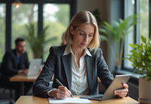 Technologie : impact positif et avantages sur la société en 2025 Femme en coworking avec realite augmentee pour collaboration