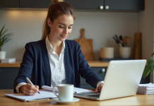 Jeune femme organisée dans une cuisine lumineuse