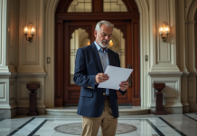 DPE : Quels bâtiments sont-ils exemptés ? Tout savoir en détail Gestionnaire immobilier examine des documents dans un hall historique