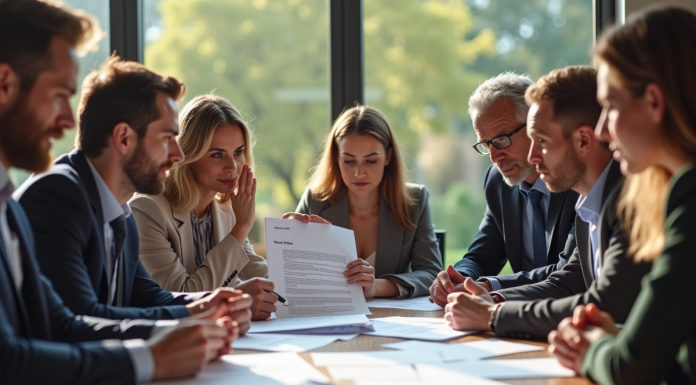 Groupe de personnes autour d'un contrat risques partagé