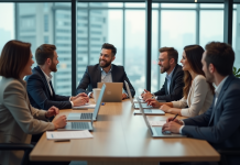 Inclusion en RH : définition, enjeux et bonnes pratiques en entreprise Groupe divers de professionnels en réunion dans un bureau moderne