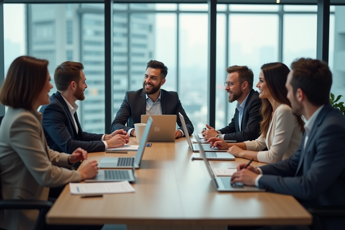 Groupe divers de professionnels en réunion dans un bureau moderne
