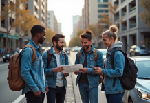 Covoiturage : inconvénients et solutions pour voyageurs éco-responsables Groupe d'adultes en voyage discutant près d'une voiture en ville