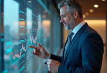 Entreprise rentable : Quel secteur est le plus profitable pour gagner de l’argent ? Homme d'affaires en costume bleu analysant des graphiques financiers