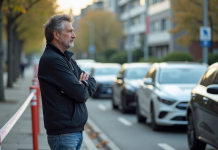 Voitures interdites 2025 : Quelles seront-elles ? Homme d'âge moyen observant des voitures en ville