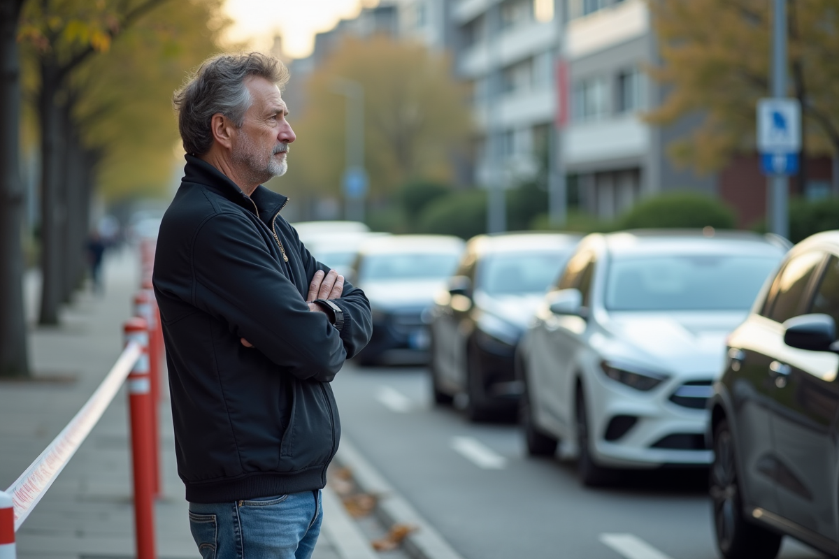 Homme d'âge moyen observant des voitures en ville