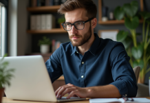 Changement d’adresse IP : Comment procéder et pourquoi ? Jeune homme en bureau moderne travaillant sur son ordinateur