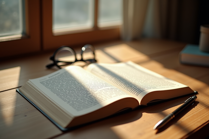 livre-phenomelogie-minimaliste Livre ouvert sur la phenomenologie sur un bureau en bois