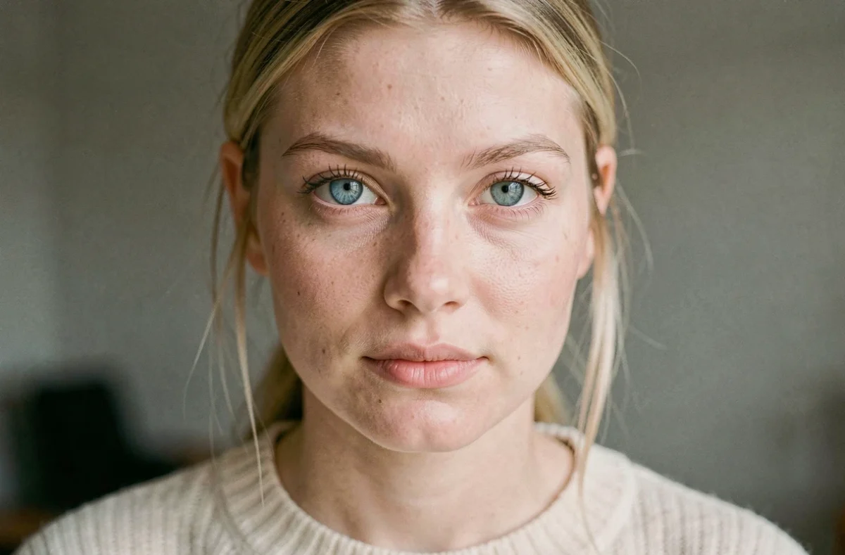 Portrait en gros plan d'une femme aux yeux bleus clairs, illustrant la couleur des yeux bleue et sa prévalence dans la population mondiale