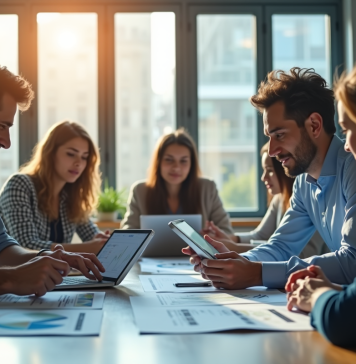 Groupe de professionnels analysant des graphiques en bureau lumineux