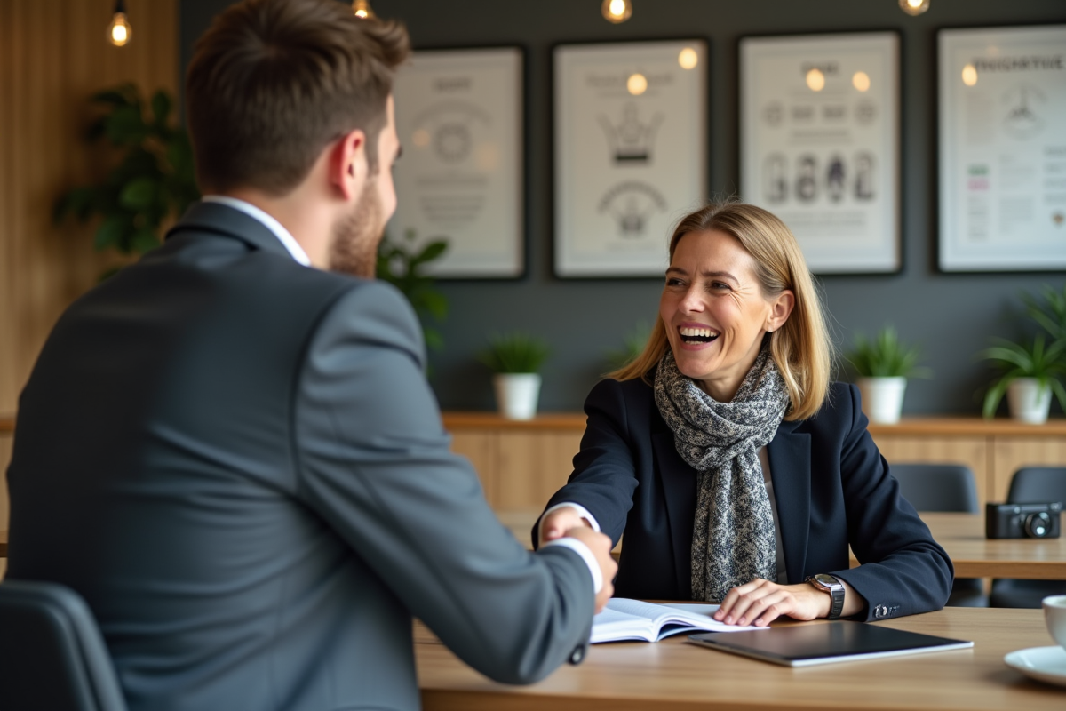 Manager RH accueillant un stagiaire lors d