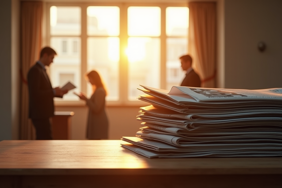 Boîtes de vote et journaux sous une fenêtre ensoleillée